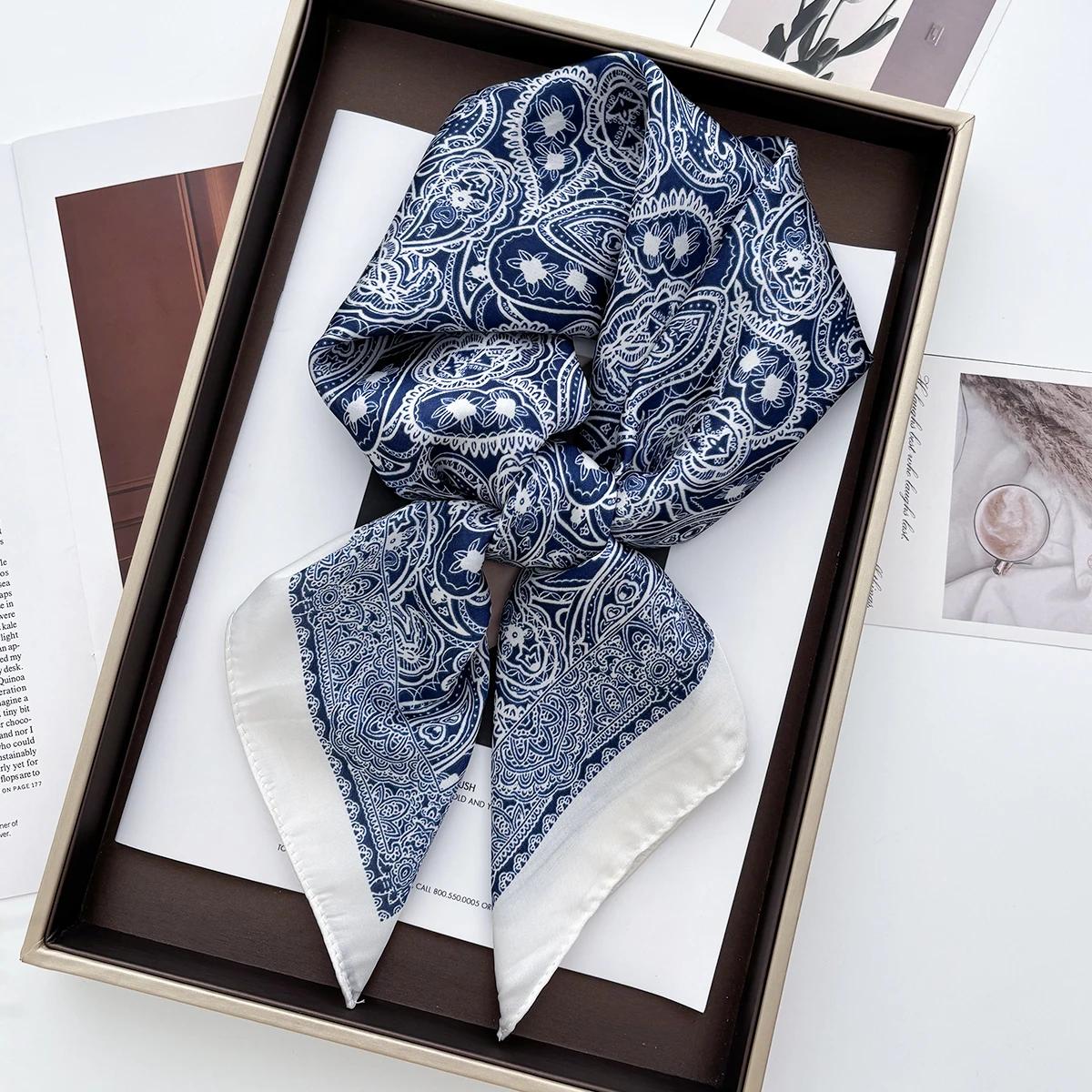 

70*70cm Women Summer Luxury Fashion Print Scarf Soft Satin Hairband Neckerchief Tie Female Headband Foulard Casual 70x70CM