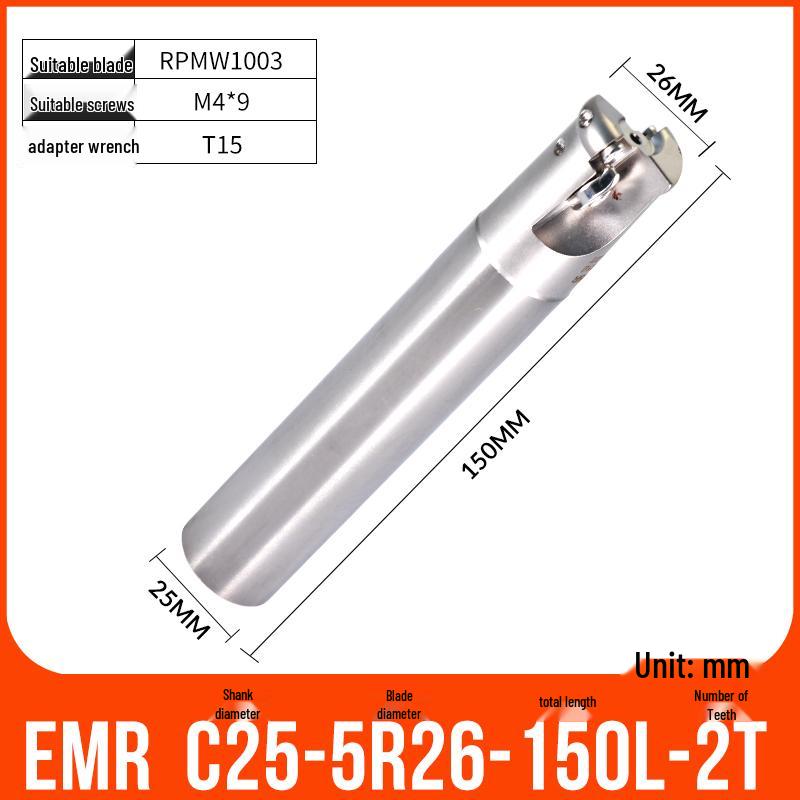 Shockproof EMR CNC Milling Cutter Holder - Round Nose, Bull Nose & Flat Machining Extensions (R4, R5, R6)