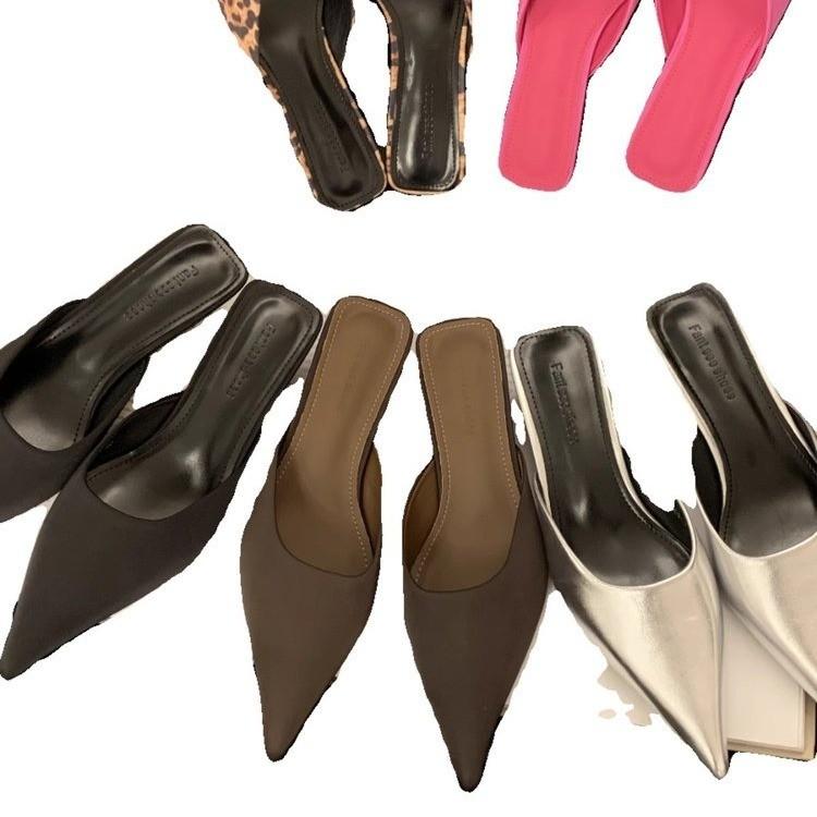 Baotou Half Slippers Women's Shoes Wear 2025 New Temperament Leopard Print Pointed French High Heels Mueller Shoes Leopard Print
