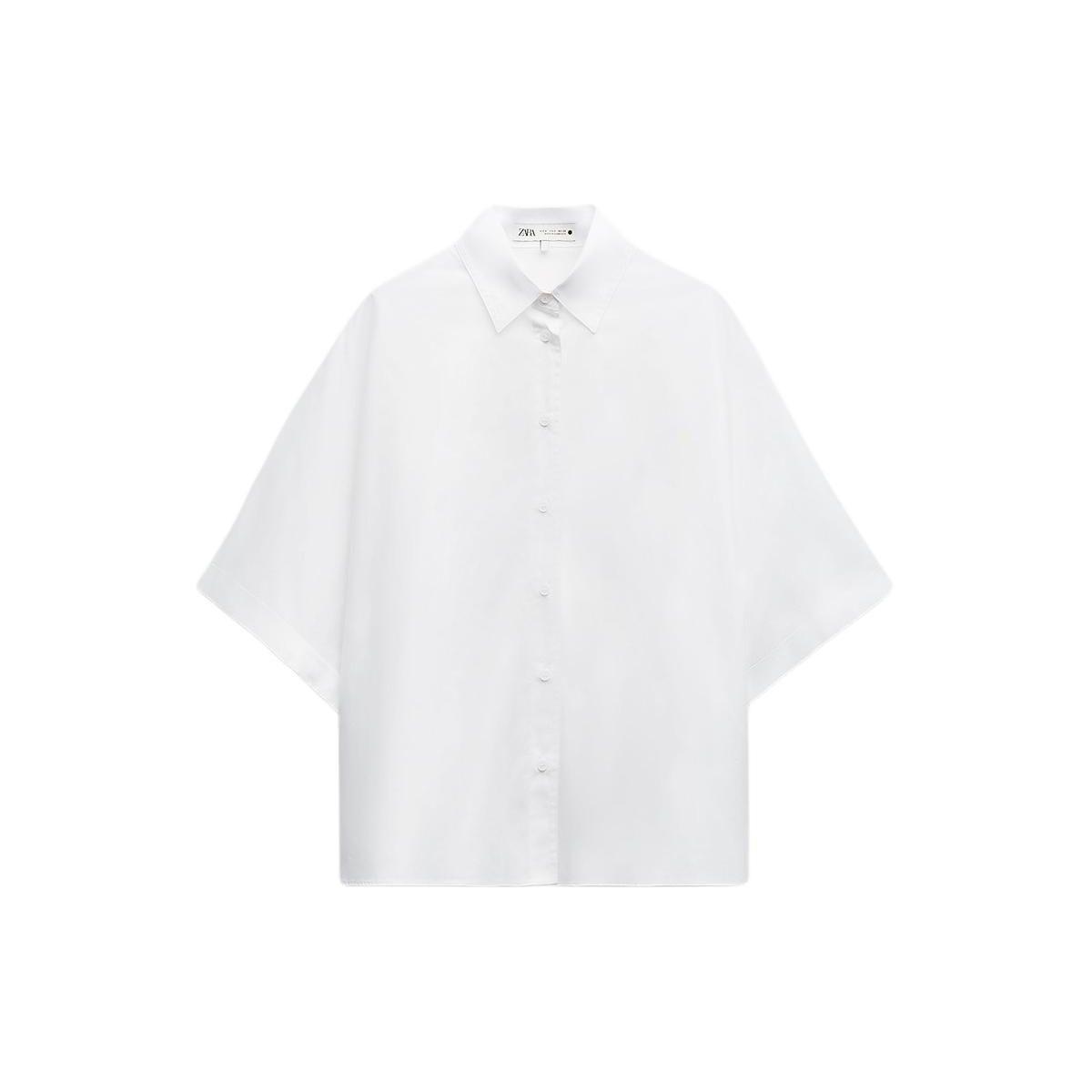 

Zara Solid Color Single-Breasted Casual Short Sleeve Shirt Women shirts Faded-White 4786056-251 XS