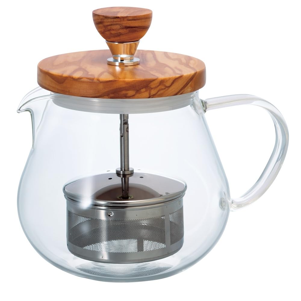 HARIO [TEO Wood 450] Olive Wood Teapot with Pull-Out Tea Strainer, Gift Wrapping Available, Model Number: TEO-45-OV
