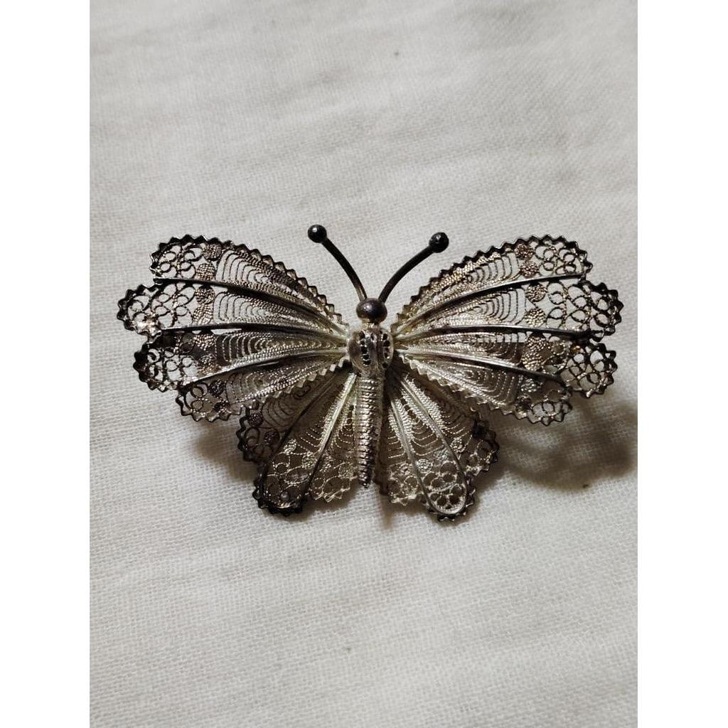 Used Silver Filigree Butterfly Vintage Brooch Butterfly Filigree