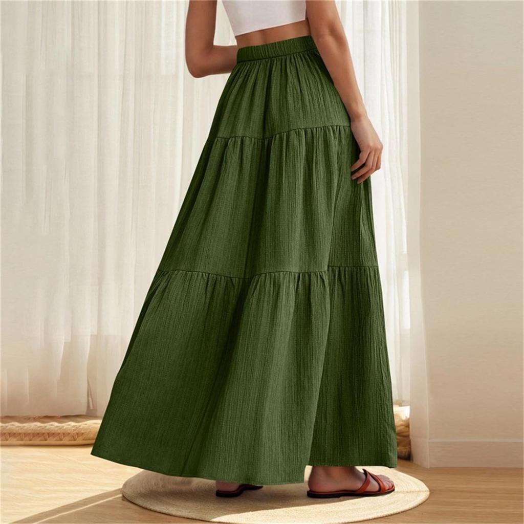 Gonna Lunga Estiva da Donna Boho con Volant a Strati Elastica in Vita Alta Svasata Casual A-line Lunga