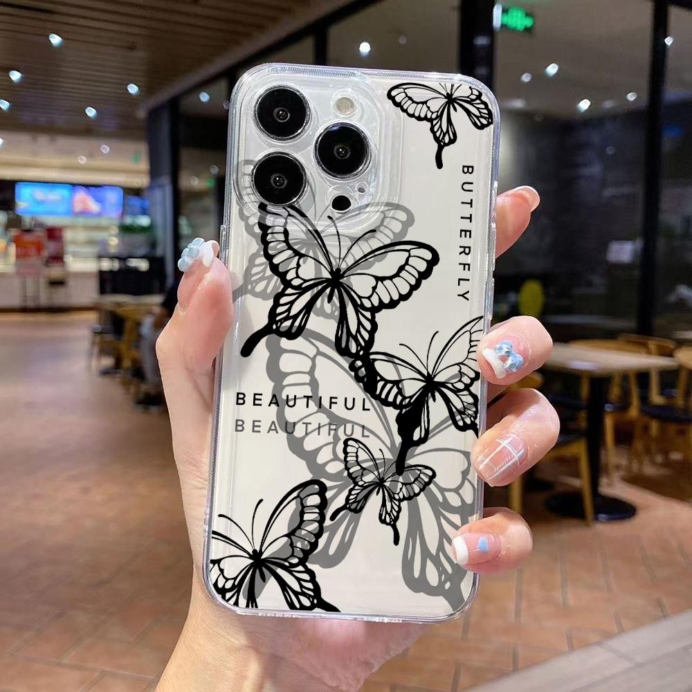 

Fashion Butterfly Phone Case for iPhone 17 Air 16 15 14 Plus 13 12 11 Pro Max X Xs XR 8 e Soft TPU Transparent Cover iPhone 11