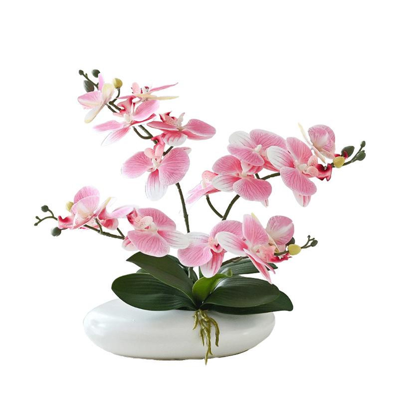 Realistic Phalaenopsis Artificial Flower Centerpiece for Dining Table with Vase