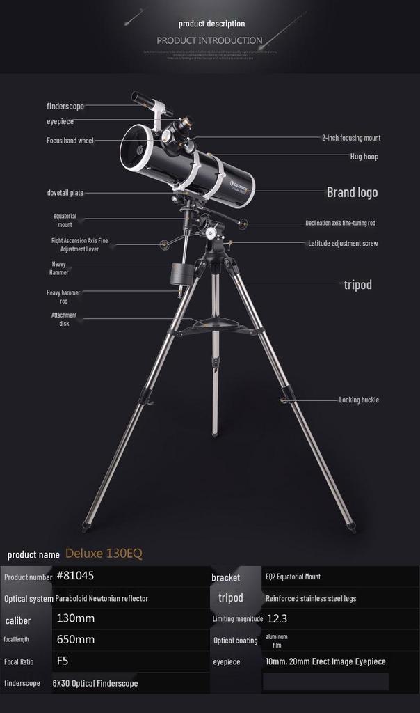 130DX High Definition 130EQ Telescope: Large Aperture, Night Vision, Professional Stargazing