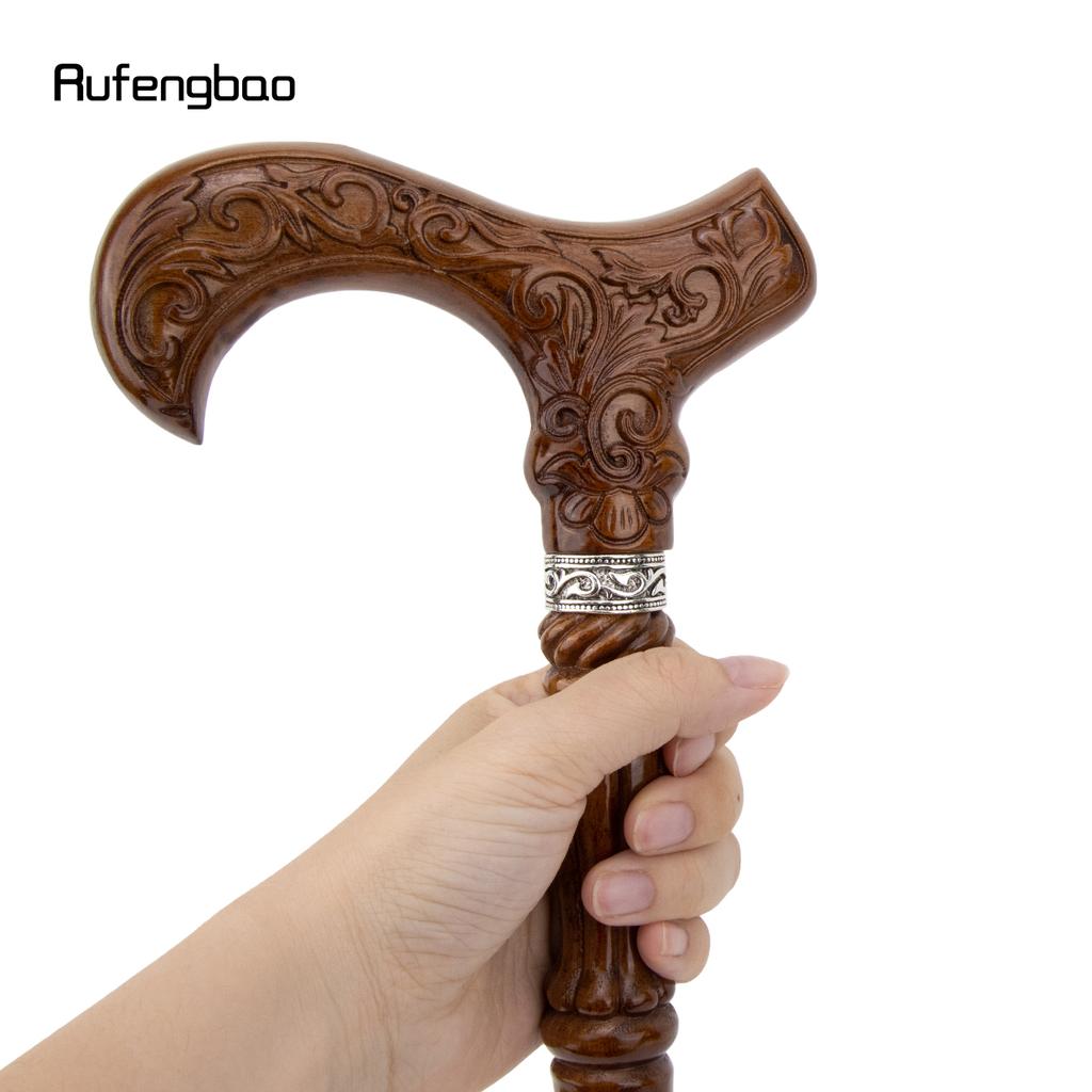Flower Brown Wooden Fashion Walking Stick Decorative Vampire Cospaly Party Wood Walking Cane Halloween Mace Wand Crosier 93cm