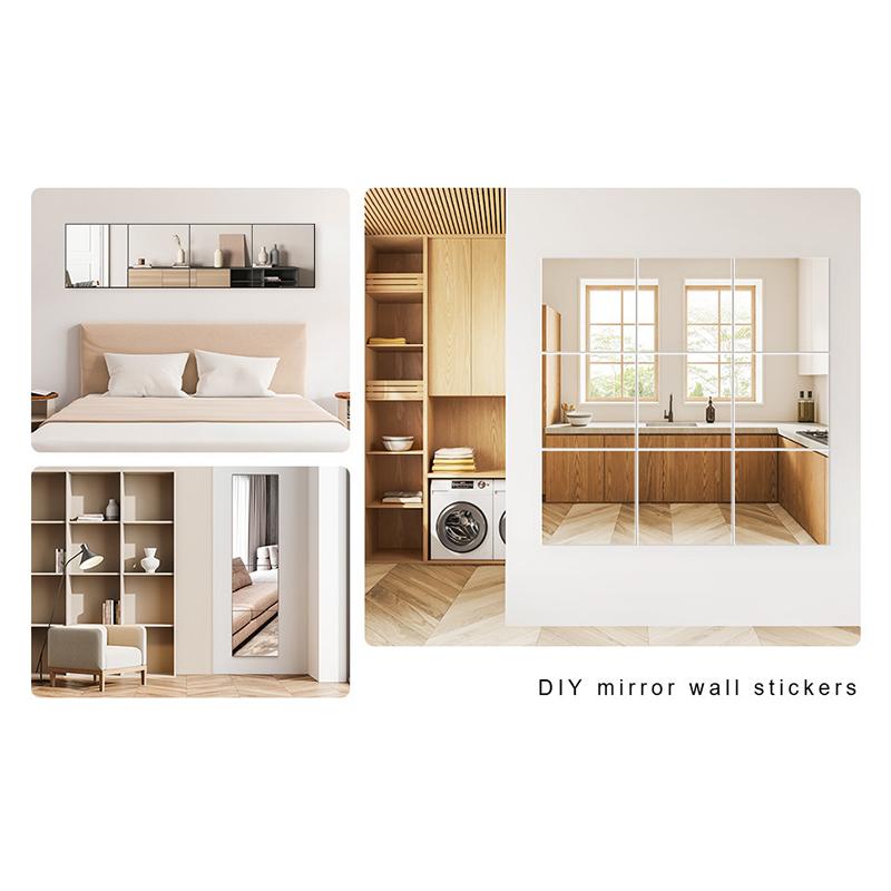 8 Stück 20X20Cm / 30X30Cm Acryl Flexible Spiegelfolien / Selbstklebende Türspiegel-Fliesen / Zuschneidbarer Wandmontierter Spiegel-Stic