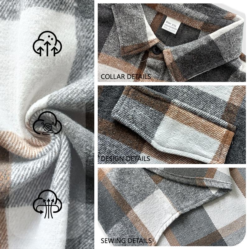 Herren Flanellhemden Lässig Button-Down Karomuster Hemdjacke Langarmhemden mit Taschen Normale Passform Arbeitshemd Outfit für Männer