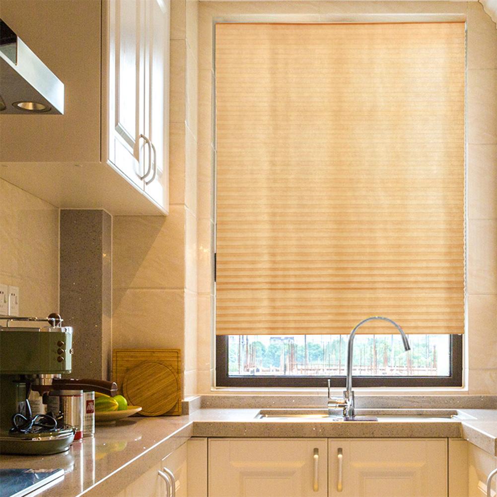 Self-Adhesive Pleated Blinds Semi-Blackout Windows Bathroom Home Window Sheer Curtain Divider Valance Drape Curtains