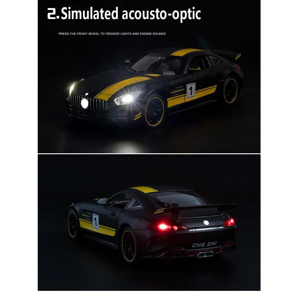 1/24 BENZ GTR Legierungs-Automodell Hochsimulations-Diecasts-Spielzeug mit Ton und Licht Rückziehfahrzeuge Dekoration Spielzeug für Kinder Geschenk