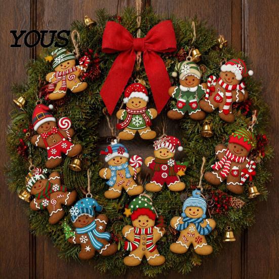 Holiday Scene Layout Accessories Gingerbread Man Wooden Pendant for Christmas Tree Decoration, Rustic Xmas Hanging Traditional Crafts Ornaments