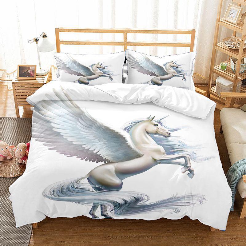 Running Unicorn Horse Bedding Set 3D Print Polyester Duvet Cover Single Twin Queen King Size for Home Decoration Birthday Gift