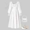 Autumn Girls' French Square Neck Puff Sleeve Princess Dress with Cinched Waist