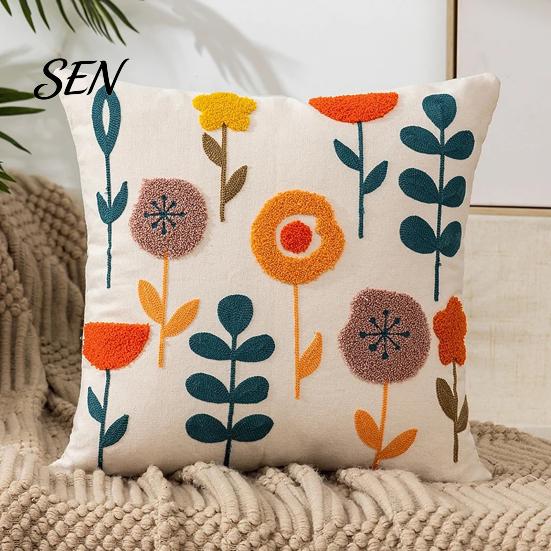 Floral Pattern Throw Pillow Shams Farmhouse Cushion Cover, 3D Flower Embroidery Decorative Light Luxury Bed Covers Case for Living Room Couch