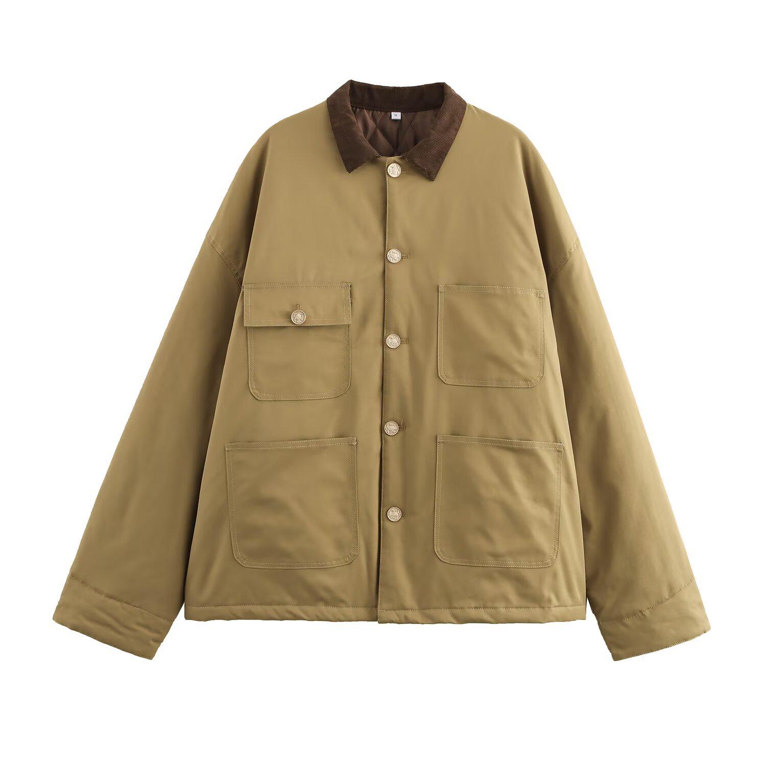 

Women s Fashion Color Block Jacket - 2024 Autumn/Winter Collection S хаки