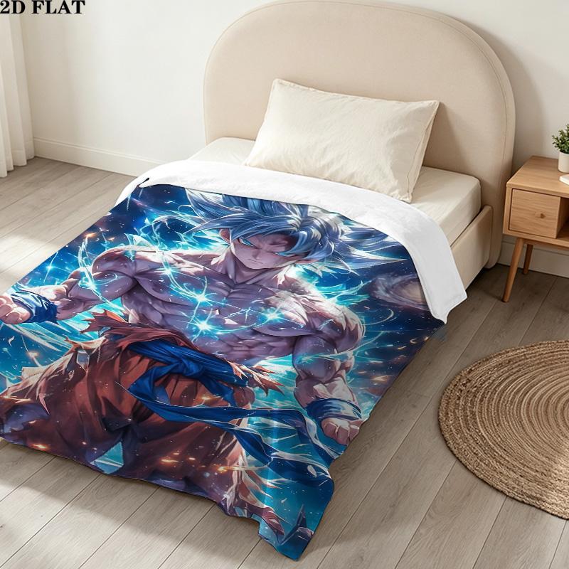 1PC Son Goku Patterned Flannel Blanket Suitable For All Seasons For Home Decor Warmth And Comfort Gifts Holiday Present