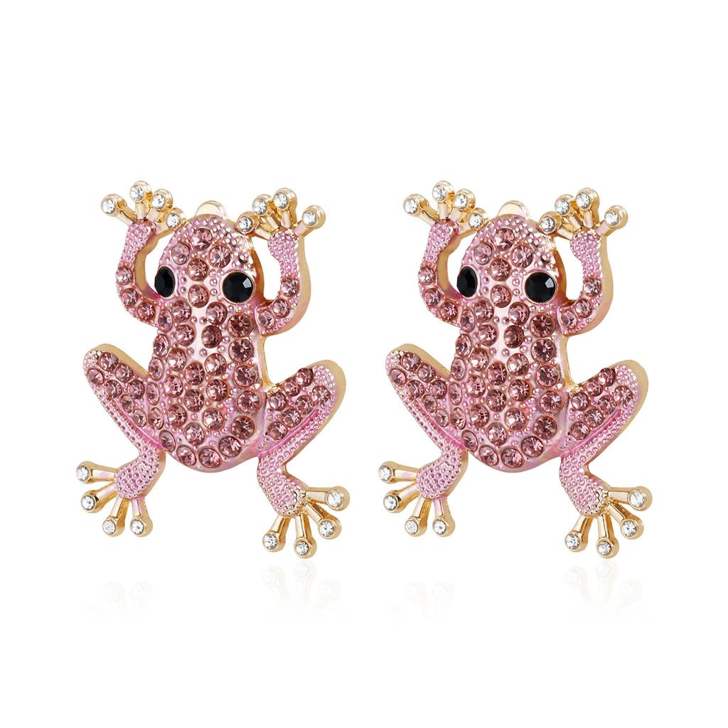 Full Diamond Frog Stud Earrings Y1K Personality Versatile Style Design Animal Earrings