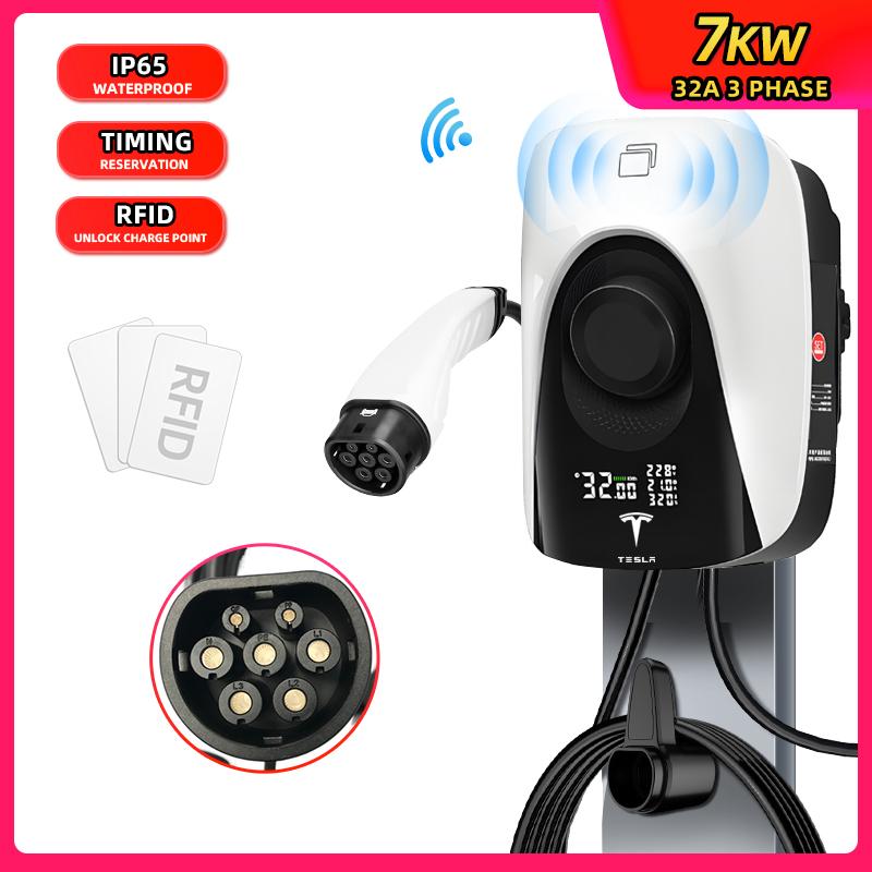 

Tesla 7KW IEC62196-2 Type2 32A EV 3Phase For Skoda Enyaq Smart Car Battery Fast Automatic Charger Pile Connect Phone APP Control TYPE2