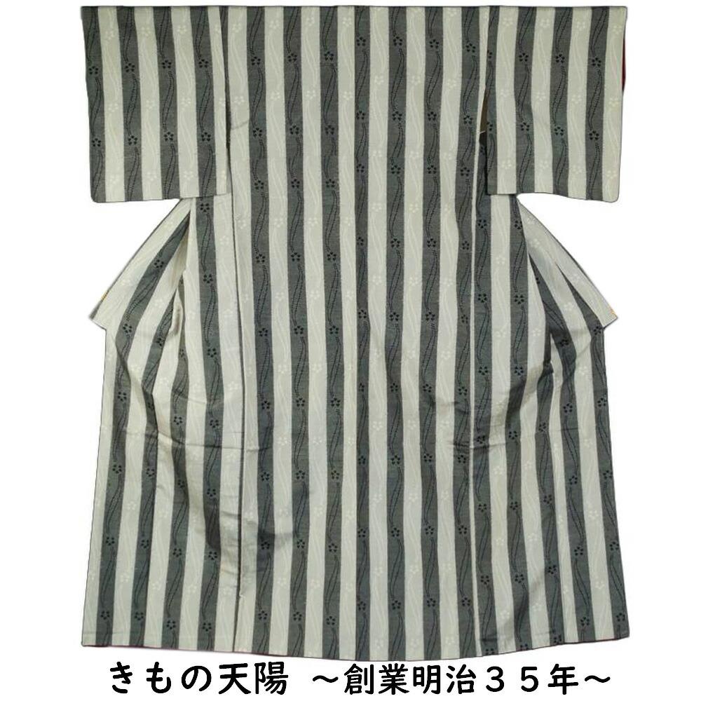 

Pongee, with some damage, small flower pattern on stripes, medium size, milky white, for kimono remake/renovation, for materials [Pongee, used pongee