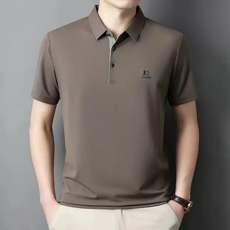 Men's Korean-Style Pullover Button Solid Color Polo Shirt  Short-Sleeve Lapel Casual Top