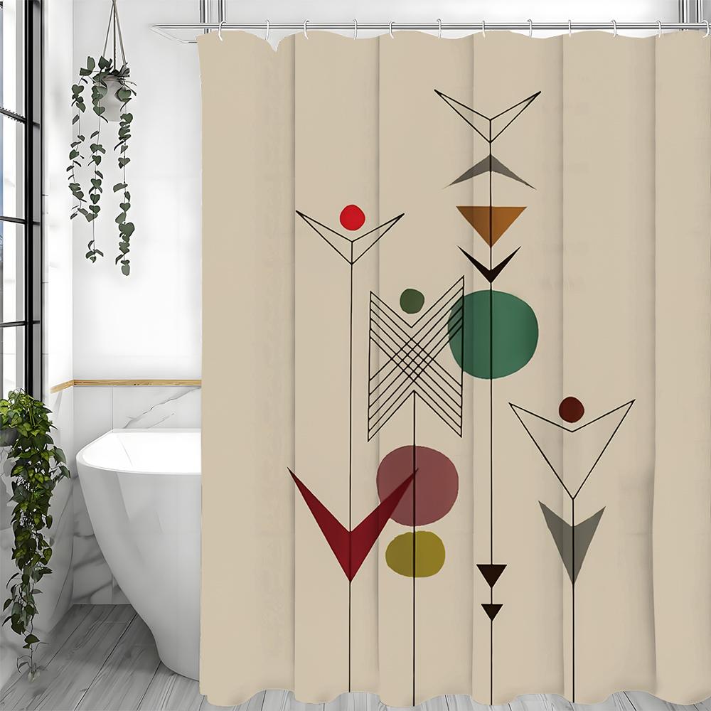 Abstract Geometric Minimalist Shower Curtain, Bathroom Decorative Shower Curtain, Waterproof Shower Curtain with Hooks