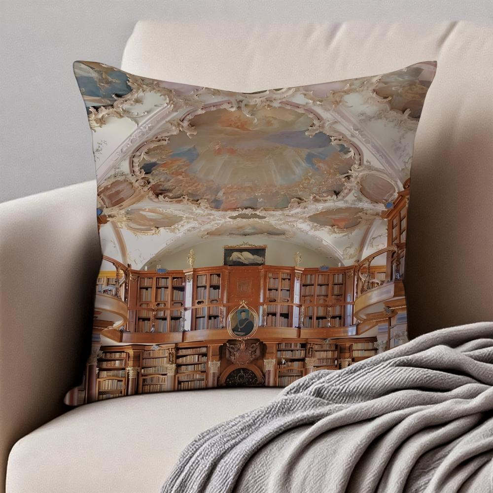 

Classical AAbbey Of SSaint Gall Cushion Cover Pillowcase Antidustmite Invisible Zipper Short Plush Sofa Cushion 30X30cm