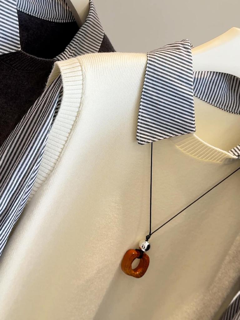 2025 Úzký pruhovaný úpletový top s dlouhým rukávem – Dámský dvoudílný top omlazující vzhled