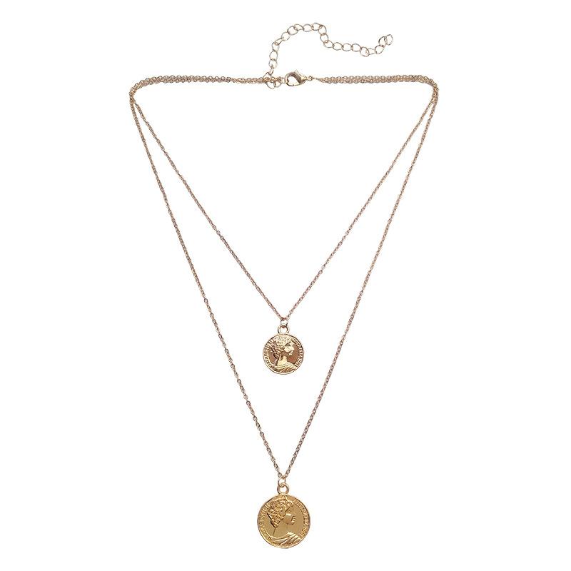 Double Layer Retro Portrait Coin Collarbone Chain Female Ancient Creative Necklace Neck Jewelry Choker Collar