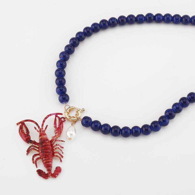Lobster Bead Necklace Earrings Bohemia Handmade Beaded Jewelry Simple Pendant Necklace Women Beach Vacation Accessories