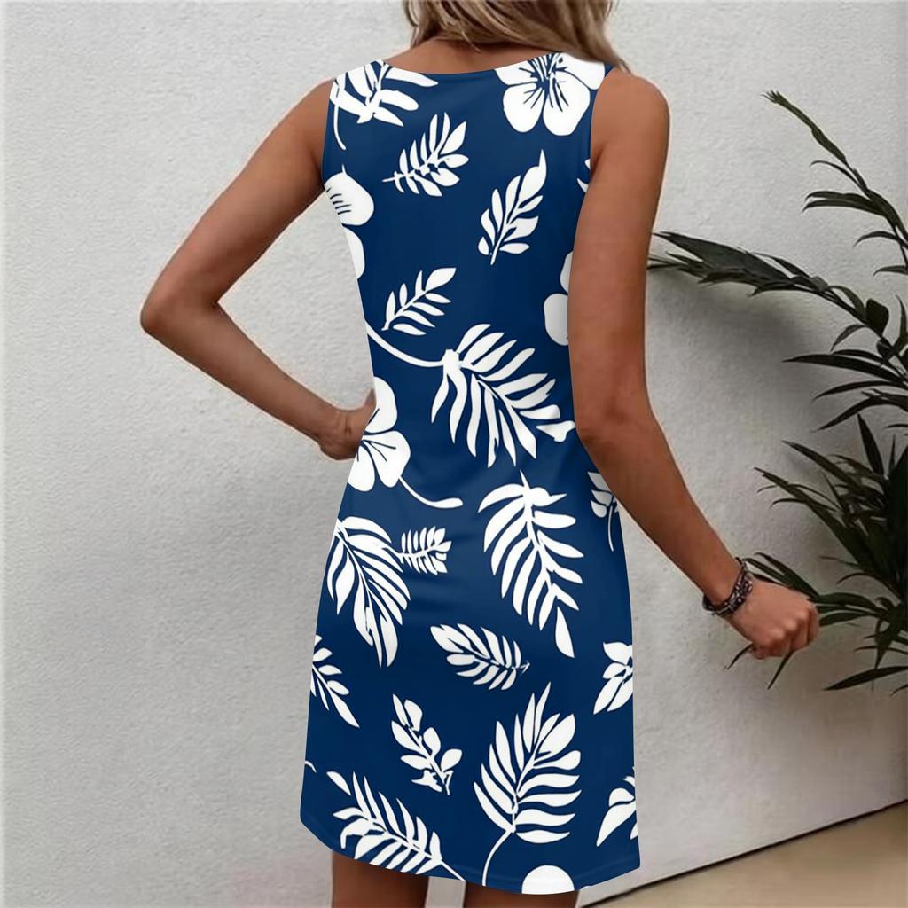 Robe d'été décontractée à fleurs pour femme, col rond, sans manches