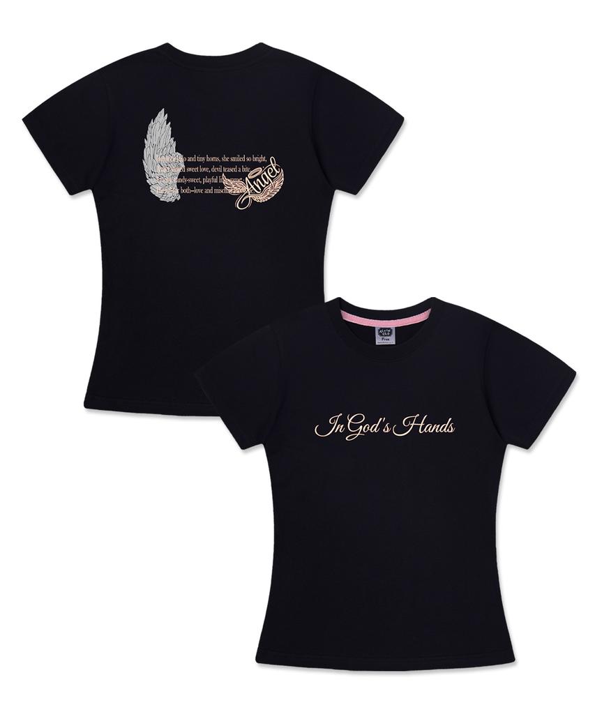 ALVINCLO [Women] Angel Letter Semi-Crop Short Sleeve T-Shirt Ast3705 (3 Colors)