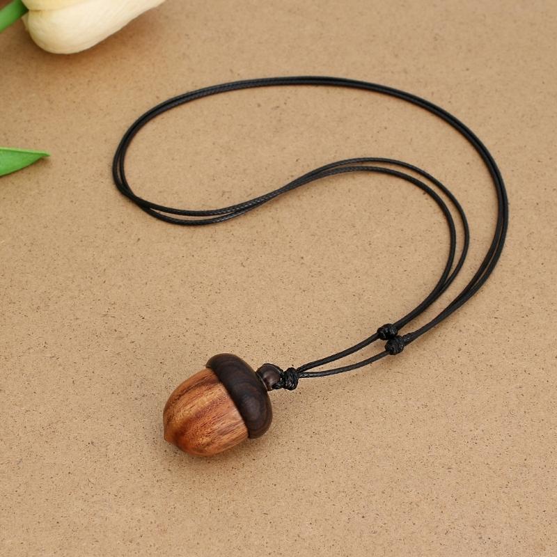 Wooden Acorns Pendant Necklace Choker with Wax Rope Men Women Ethnic Style Storage Pendants Necklaces Jewelry Accessory