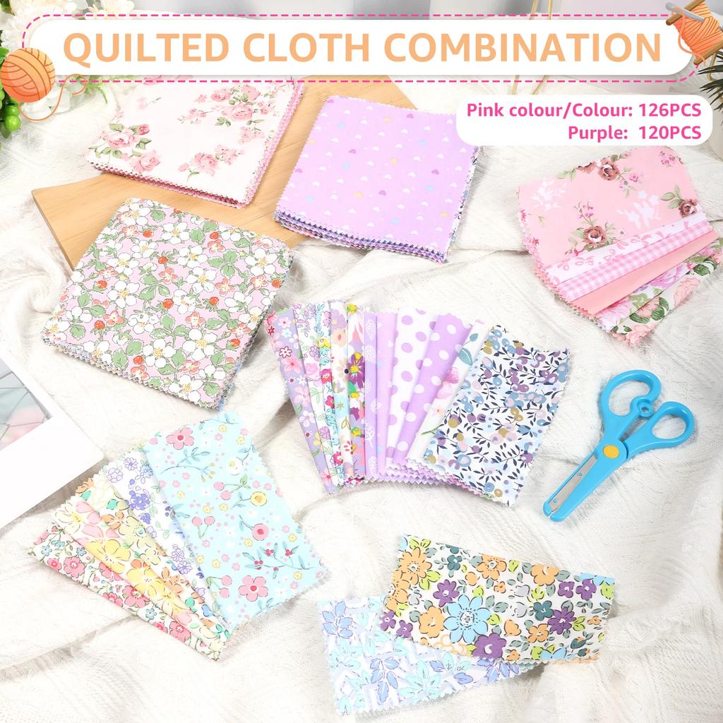 126/120 Pcs Charm Pack for Quilting 5x5 Inch Cotton Fabric Squares Printed Charm Squares Soft Quilting Fabric for Sewing DIY