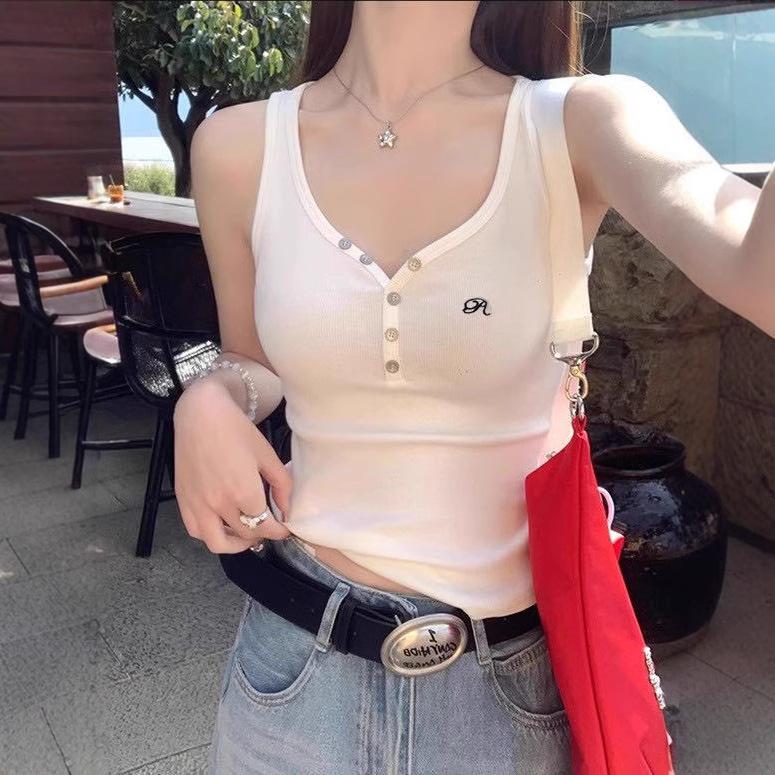 #Sling vest sexy pure desire female design sense slim and thin collar Han Fan sleeveless short top summer