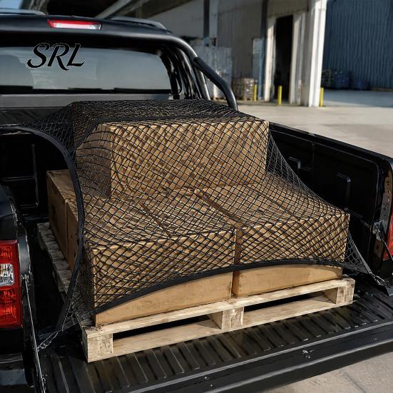 Universal Truck Bed Net Cargo Net, Organizer Stretchable Elastic Camping Gear with 4 Hooks for Pickup Bed, SUV Trunk Secure Netting