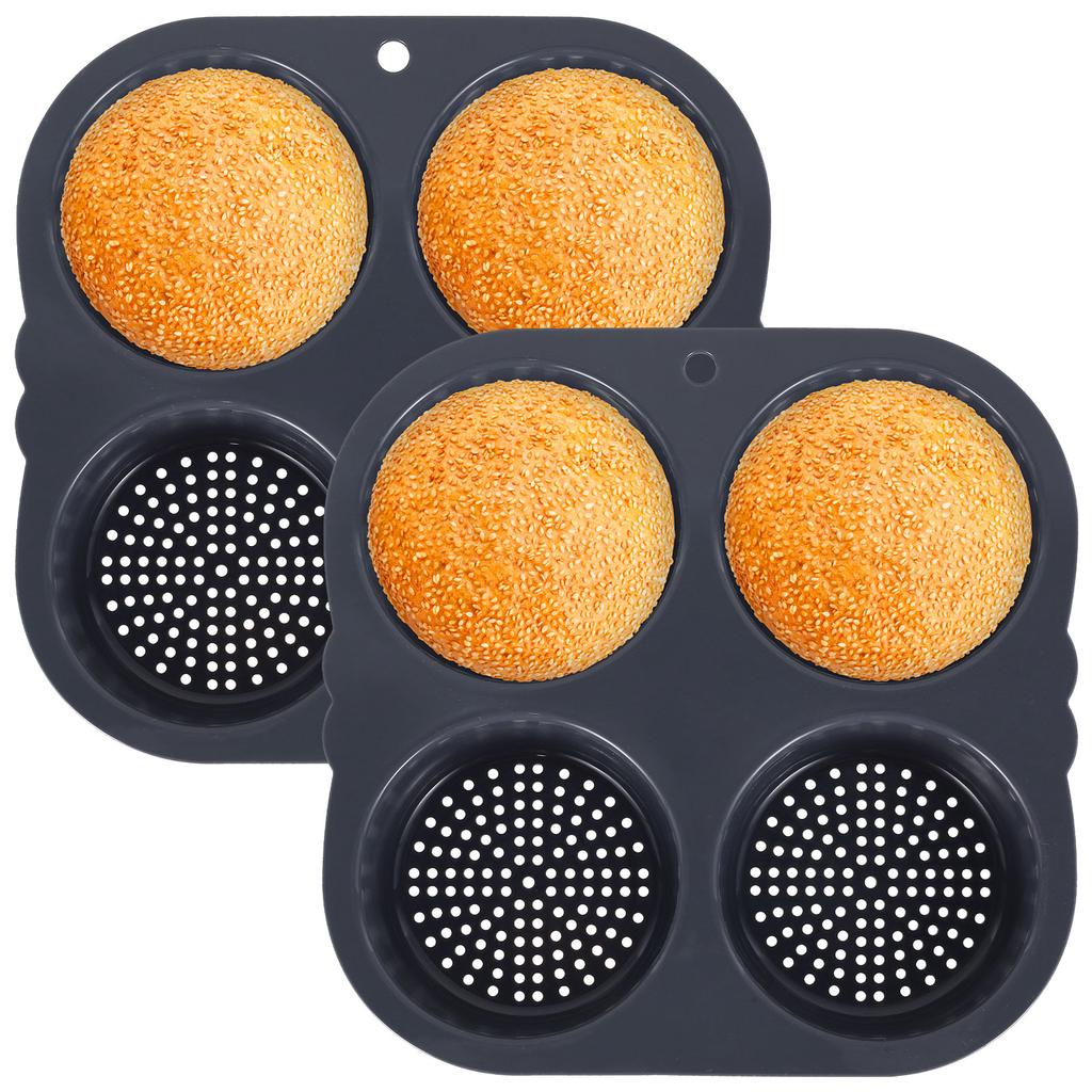 2Pcs Silicone Hamburger Mold 4 Cavities Non-stick Burger Maker Bread Mould Hamburger Bun Molds Cake Baking Pan Kitchen Gadgets