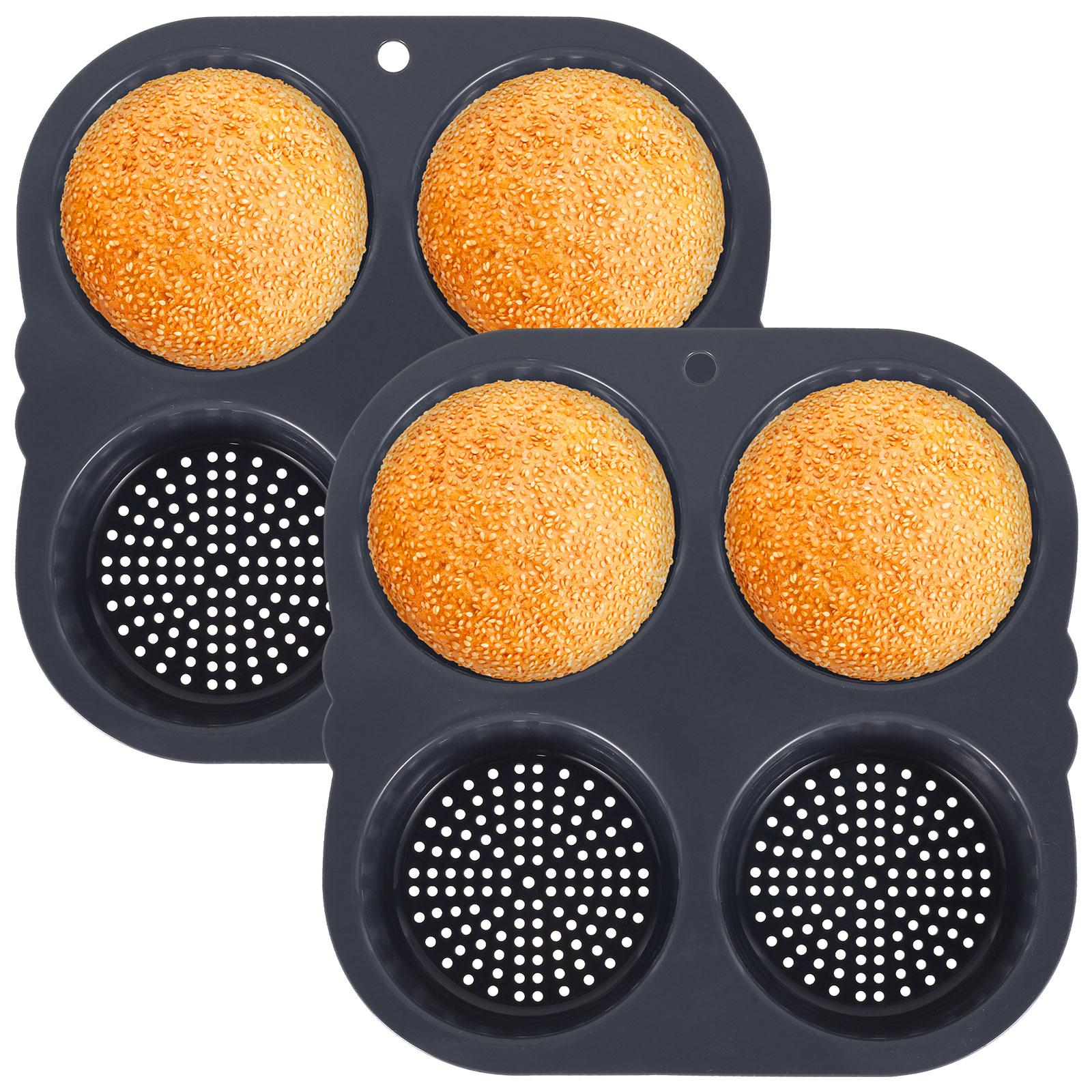 

2Pcs Silicone Hamburger Mold 4 Cavities Non-stick Burger Maker Bread Mould Hamburger Bun Molds Cake Baking Pan Kitchen Gadgets