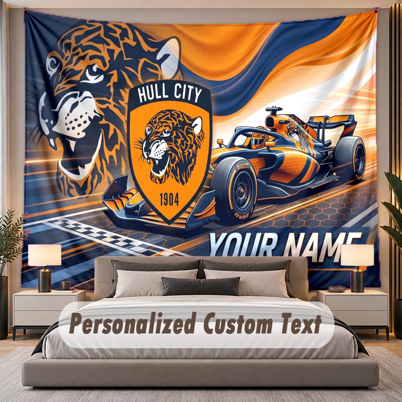 Custom Name Text Tapestry Hull FC Personalized Polyester Wall Tapestry For Bedroom And Room