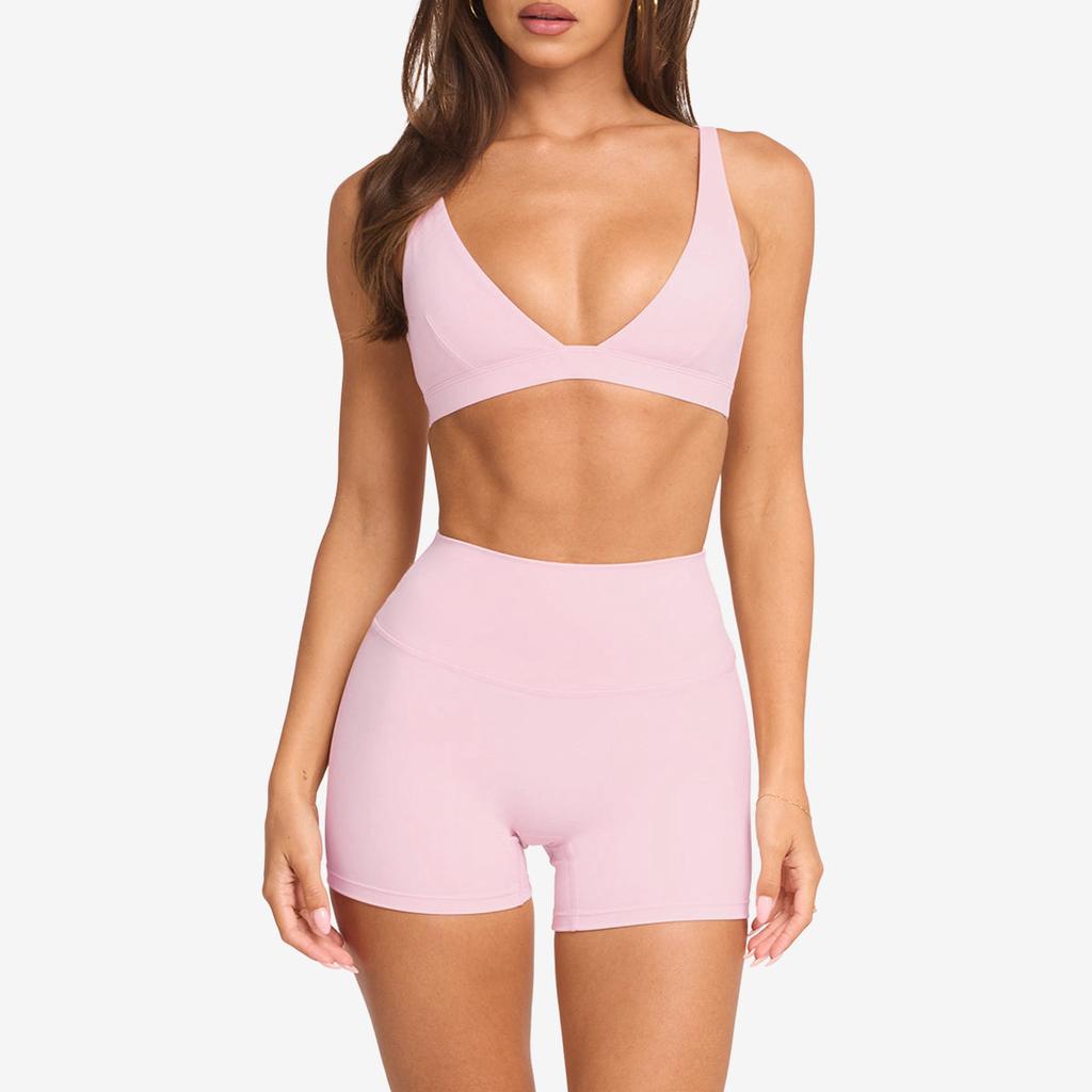 European and American nude yoga bra women's beautiful back shockproof gathering outside wear outdoor running fitness sports underwear women