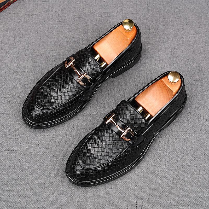 New Arrival Men's Woven Pattern Flats Shoes Male Designer Black Slip On Loafers Homecoming Wedding Dress Footwear
