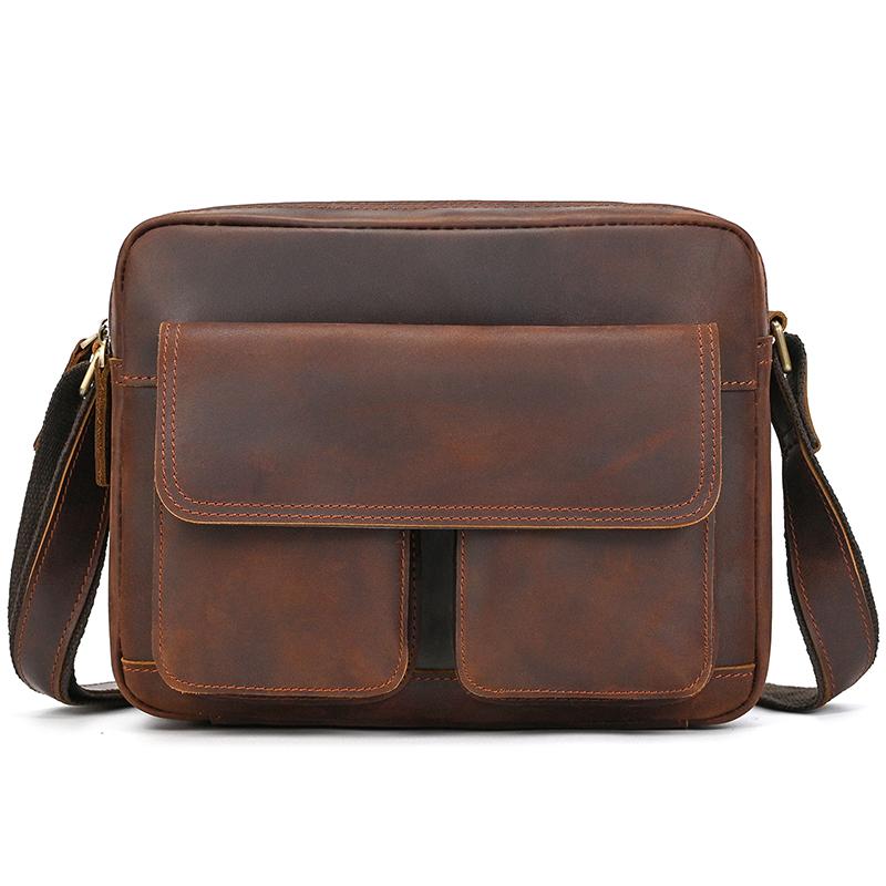 Mens Genuine Leather Shoulder Bag Messenger Bag Soft Cow Leather Crossbody Bags Daily Sling Bag Male Crossbody Bag Multifunction