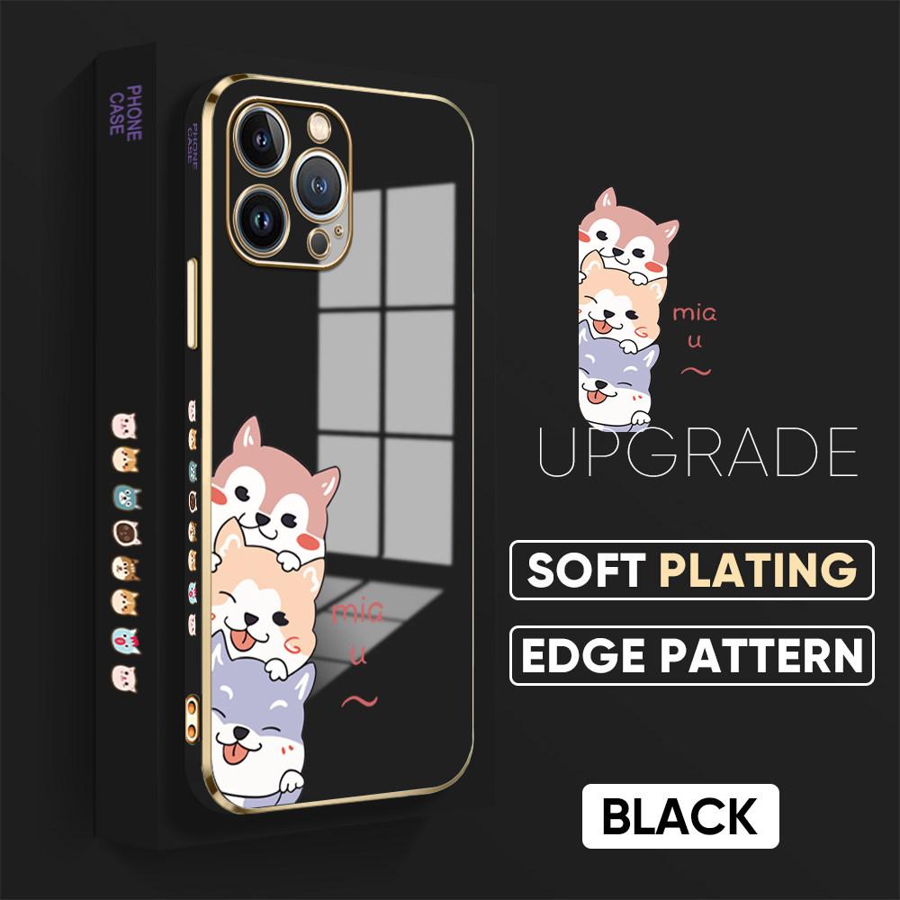 For iPhone 16 15 Max Samsung S24 S23 Plus A15 A35 A53 A73 Xiaomi 11T 12T 13T Redmi 13C Soft Plated TPU Cartoon Dog Cute Phone Casing