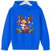 2025 Popular Christmas Casual Round Neck Reindeer Print Children's Hoodie, Long Sleeved Girls' Sportswear, Comfortable and Versatile Top