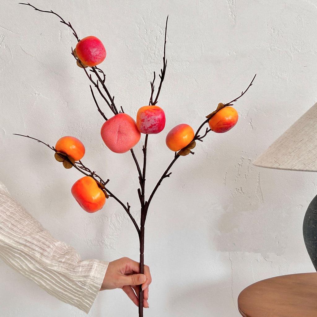 Chinese-Style Persimmon and Pomegranate Flower Arrangement for Living Room or Dining Table