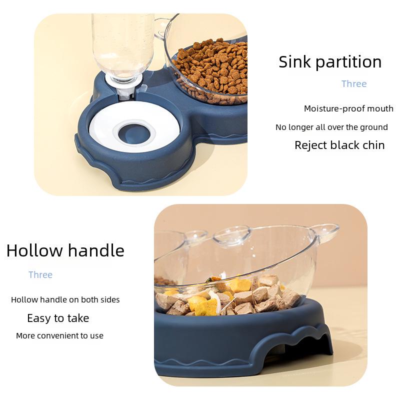 Dreifach-Napfset für Katzen und Hunde: Auslaufsicherer Doppelnapf mit automatischer Wasserzufuhr