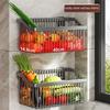 No-Drill Multifunctional Wall-Mounted Spice Rack Kitchen Storage Organizer Salt Seasoning Jar Vegetable Basket Rack