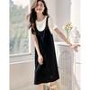 Casual Summer White T-shirt and Strappy Dress Set with Pleated Slimming Design