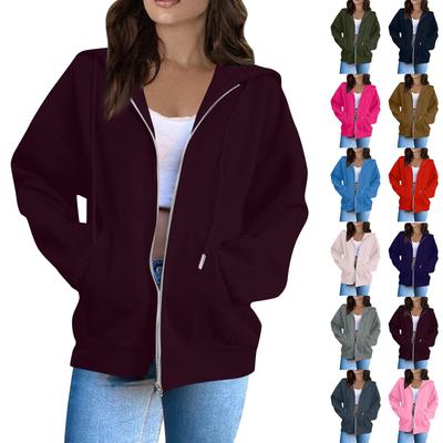 Women's Fashion Casual Long Sleeve Solid Color Hooded Sweatshirt Tops