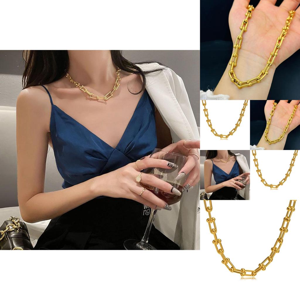 Collier Élégant en Forme de U Pour Couples Façonné en Acier Titane de Haute Qualité avec Placage Or et Design Géométrique Pour un Style Contemporain